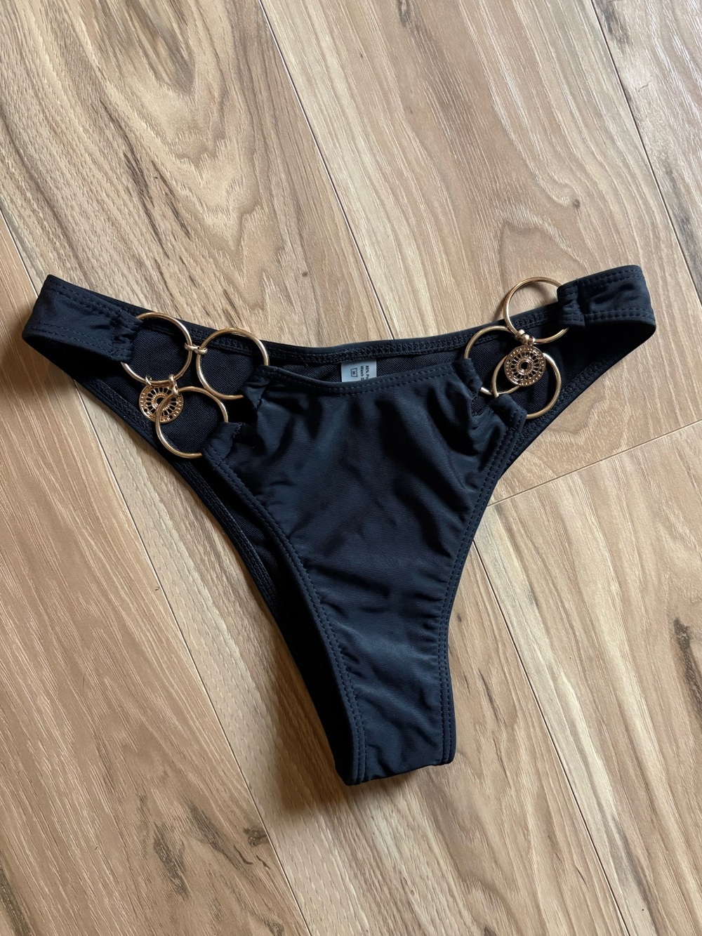 SHEIN Black Bikini Bottom with Gold Ring Accents